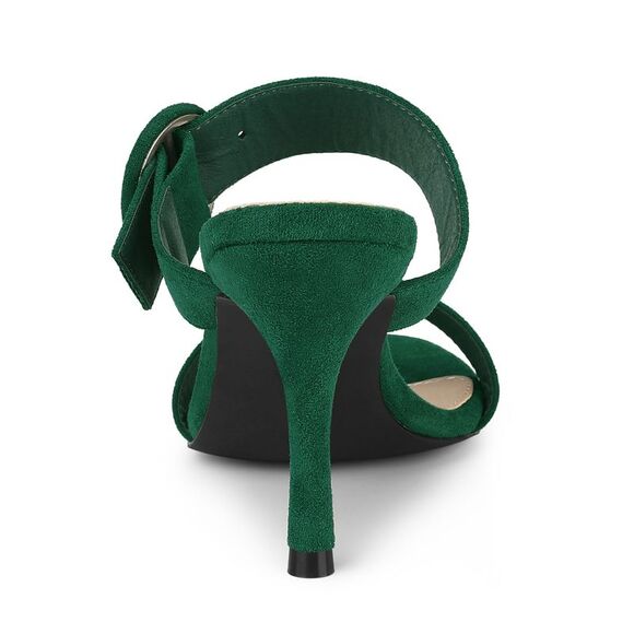 Opened Toe Buckle Stiletto Heels Slide Green Sandals - Picture 4 of 6